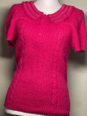VTG 90s SML Sport Magenta Silk‎ & Angora Ribbed Knit Sweater Sz.S, BarbieCore